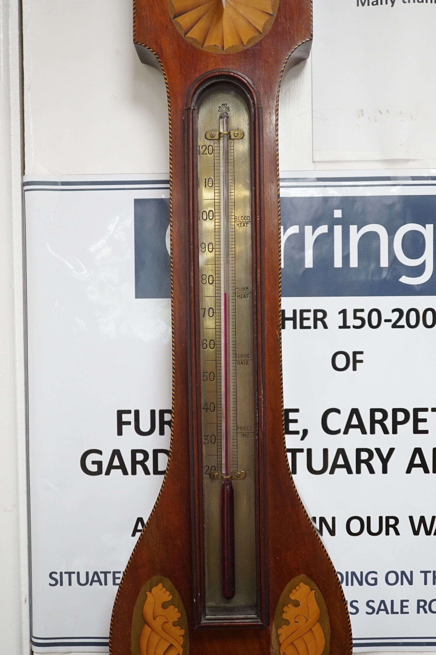 A mahogany shell inlaid barometer, 92cm high
